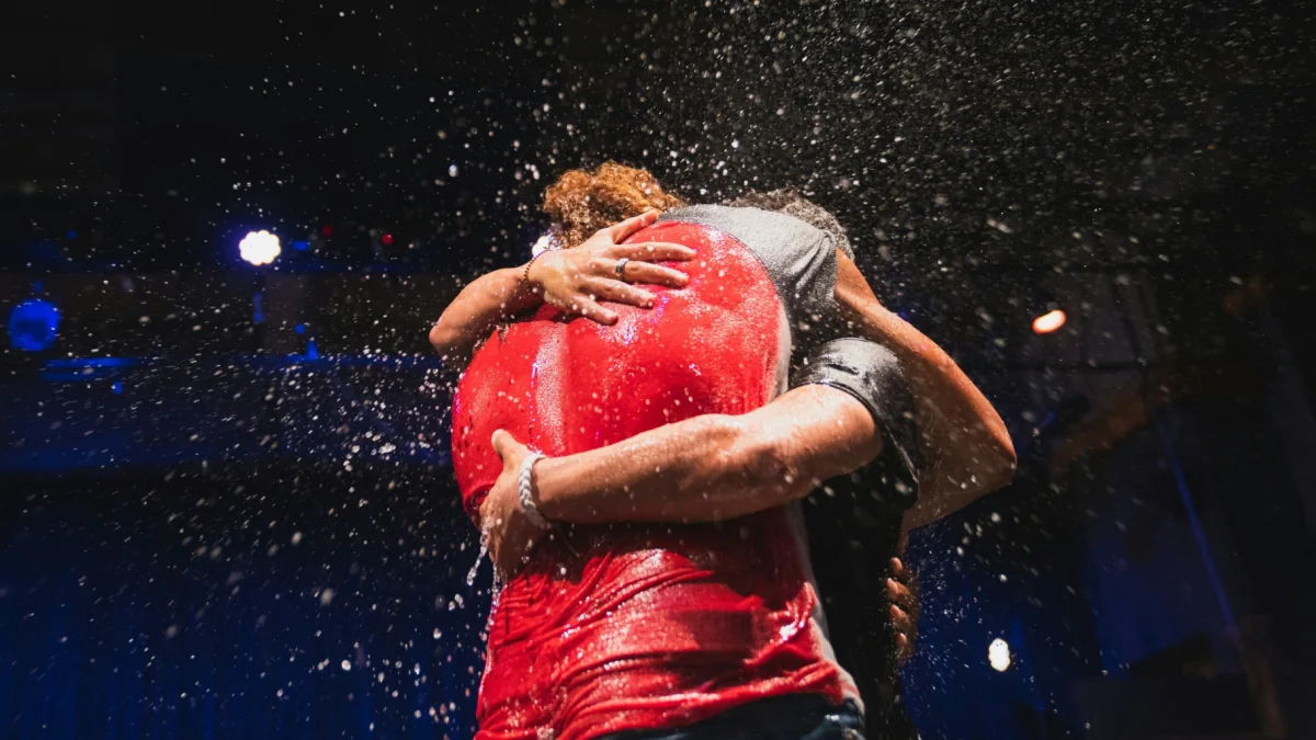 Baptism celebration with a hug